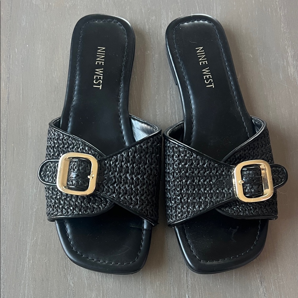 Nine West Black Woven Buckle Sandals